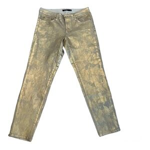 LAUREN Ralph Lauren metallic gold distressed faded stretchy slim fit jeans Sz 10